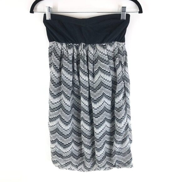 Billabong Mini Dress Strapless Pockets Geometric Chevron Black Gray Size M - Picture 1 of 4